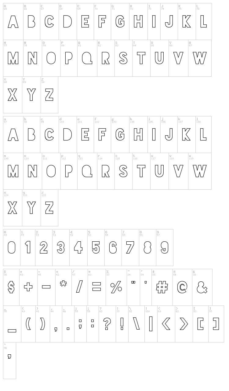 Blackout Sunrise font map